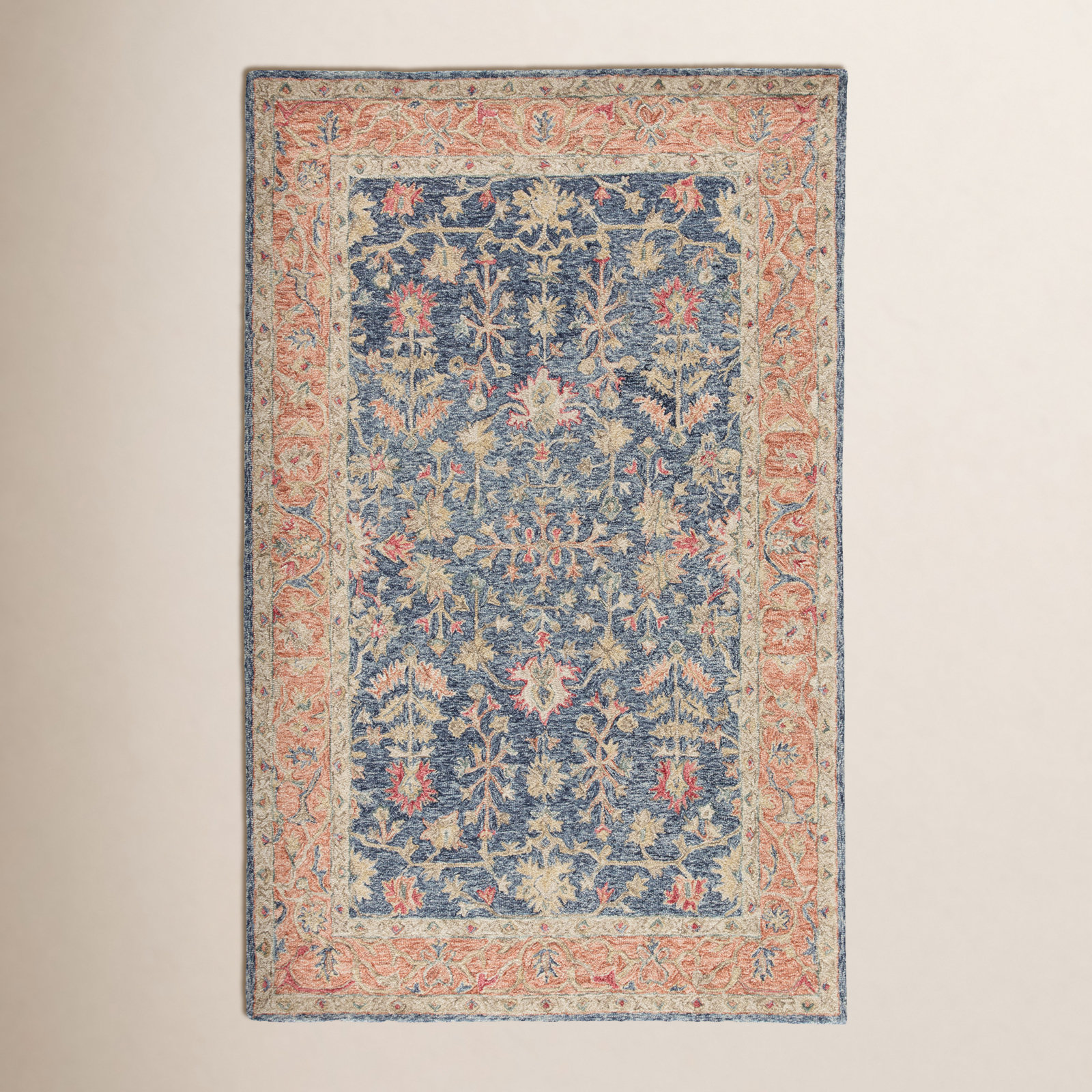 Birch Lane™ Lindsay Oriental Hand-Tufted Wool Blue/Orange Area Rug